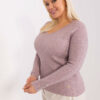 Světle růžový melírovaný plus size svetr MAJDA s výstřihem do V
