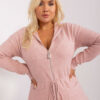 Světle růžový plus-size kardigan BRONISLAVA s kapucí