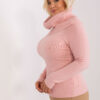 Světle růžový plus-size svetr FRANCES s volným rolákem