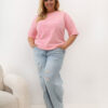 Světle růžové plus size tričko PAVIELA s výšivkou