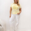 Světle žluté plus size tričko GISELIA s květinovou aplikací