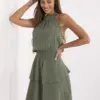 Khaki volánové mini šaty CALANDRA