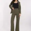Khaki rozšířené kalhoty z elegantní tkaniny – BASIRA