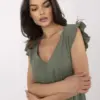 Khaki midi šaty CASSIANE s volánovými rukávy