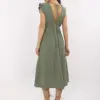 Khaki midi šaty CASSIANE s volánovými rukávy