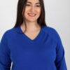 Kobaltové plus size mikinové šaty KARISSA s výstřihem do V