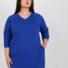 Kobaltové plus size mikinové šaty KARISSA s výstřihem do V