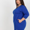 Kobaltové plus size mikinové šaty KARISSA s výstřihem do V