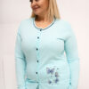 Mátové bavlněné pyžamo PHYLLIS plus size s rozepínací blůzou