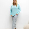 Mátové bavlněné pyžamo FATMIRA plus size s kvítky