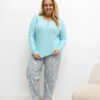 Mátové bavlněné pyžamo FATMIRA plus size s kvítky