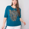 Petrolejový plus size top HERMELIS s leopardí aplikací