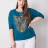 Petrolejový plus size top HERMELIS s leopardí aplikací