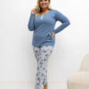 Modré bavlněné pyžamo FILIZ plus size s květinami