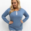 Modré bavlněné pyžamo FILIZ plus size s květinami