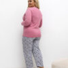 Růžové bavlněné pyžamo JANNIE plus size s blůzou a kalhotami