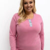 Růžové bavlněné pyžamo JANNIE plus size s blůzou a kalhotami