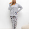 Šedé bavlněné pyžamo VALÉRIA plus size s rozepínací blůzou