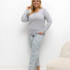 Šedé bavlněné pyžamo FATMIRA plus size s kalhotami