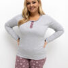 Šedé bavlněné pyžamo ROZÁLIA plus size s motýly