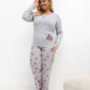 Šedé bavlněné pyžamo KAIJA plus size s růžemi