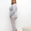 Šedé bavlněné pyžamo KAIJA plus size s růžemi