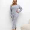 Šedé bavlněné pyžamo JANNIE plus size s růžemi