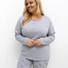 Šedé bavlněné pyžamo JANNIE plus size s růžemi