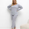 Šedé bavlněné pyžamo JANNIE plus size s růžemi