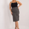Šedo-černá pruhovaná plus size midi sukně – FEBIANA