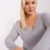 Šedý plus size svetr SHQIPE s výstřihem do V
