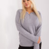 Šedý plus-size svetr ZEHRA s knoflíky u výstřihu