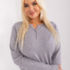 Šedý plus-size svetr ZEHRA s knoflíky u výstřihu