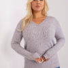 Šedý plus-size svetr NERMINA s výstřihem V a knoflíky
